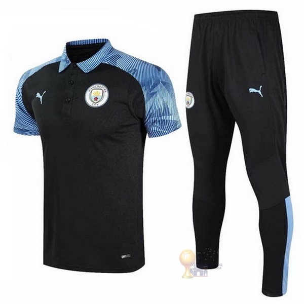 Calcio Maglie Set Completo Polo Manchester City 20 21 Blu Nero